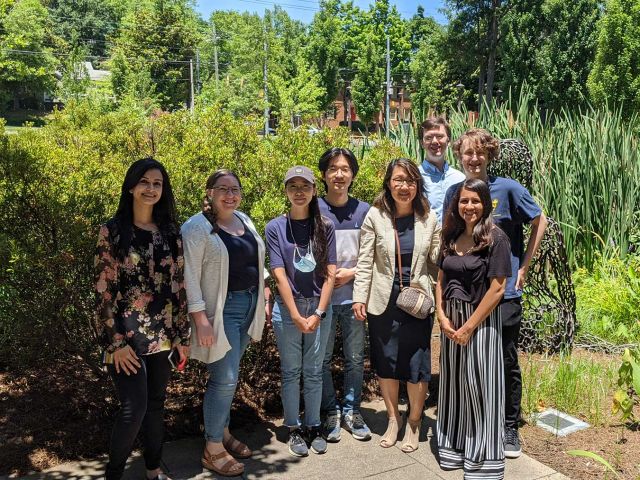 Yi lab in 2021 at the pond near EBB